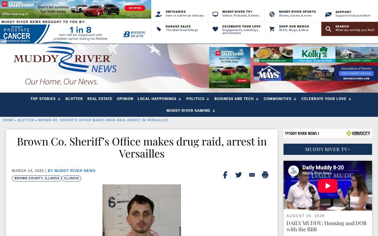 Brown County Sheriff source-photo story about a Versailles arrest and Schuyler lodging