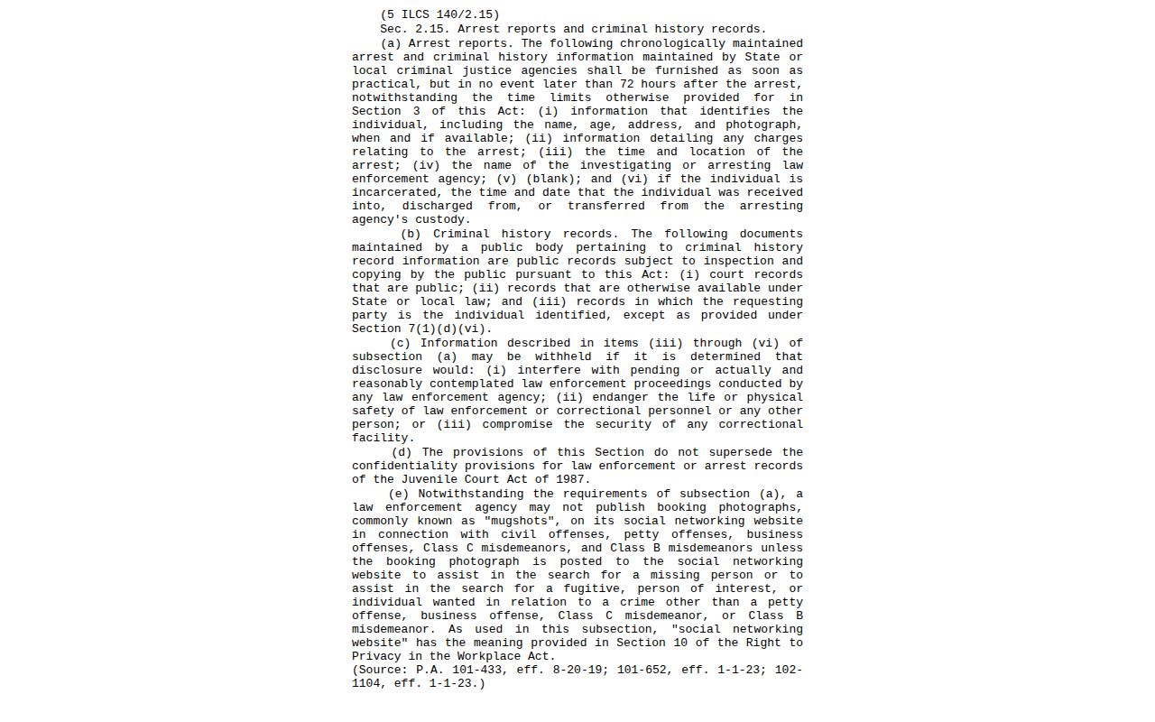 Illinois arrest-information law source for Brown County booking records