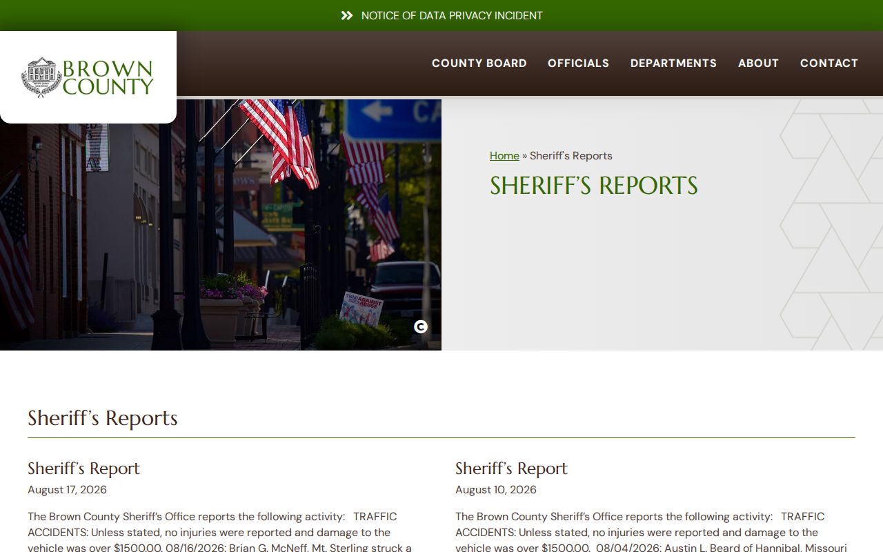 Brown County Sheriff official warrant-report archive