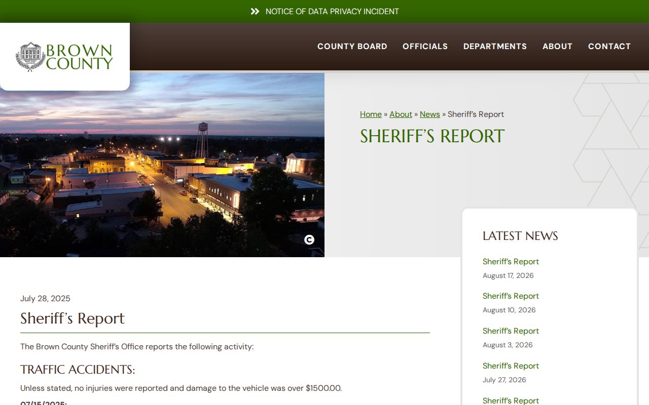 Brown County Sheriff report with official arrest-warrant section