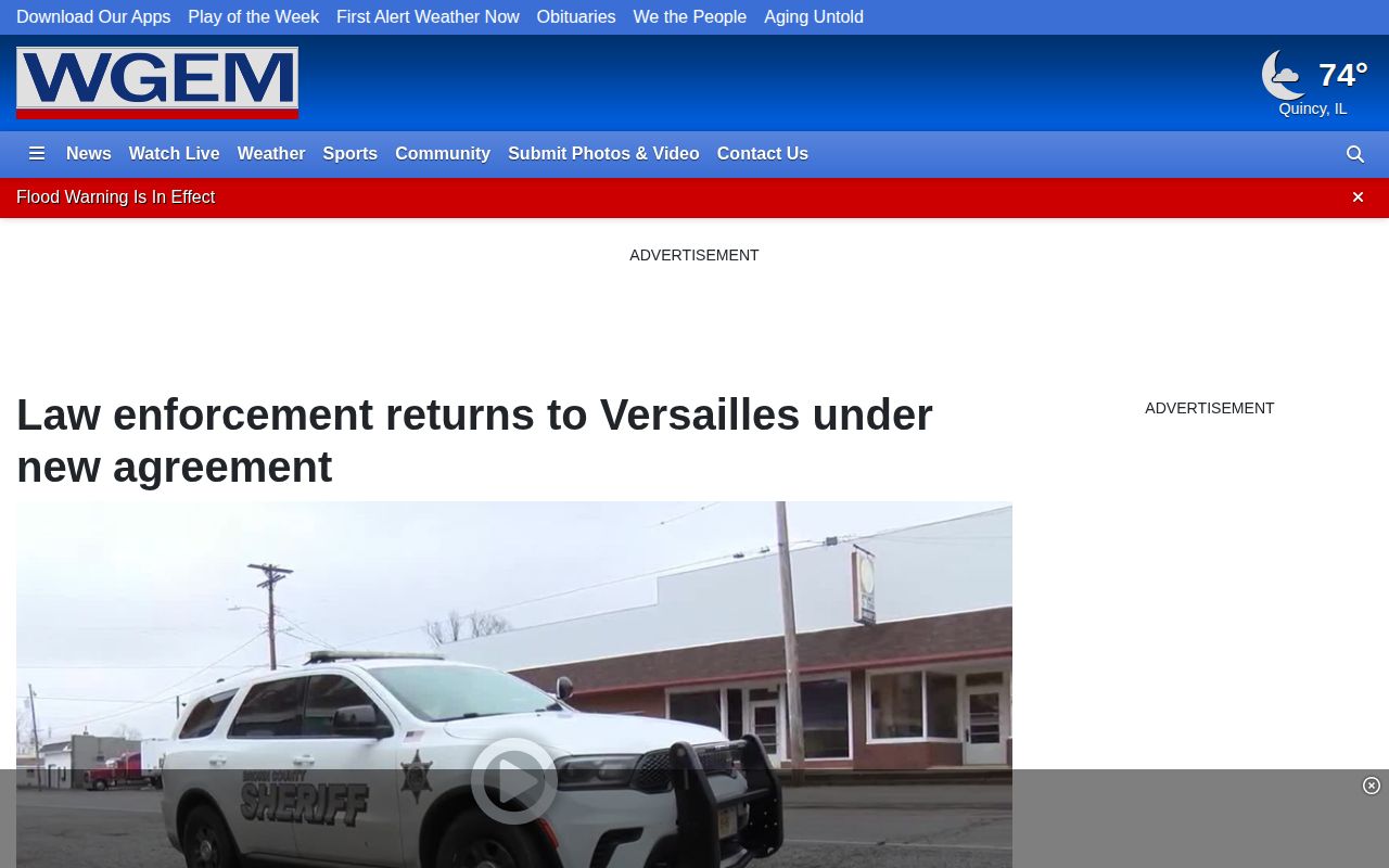 WGEM report about Brown County Sheriff policing coverage in Versailles