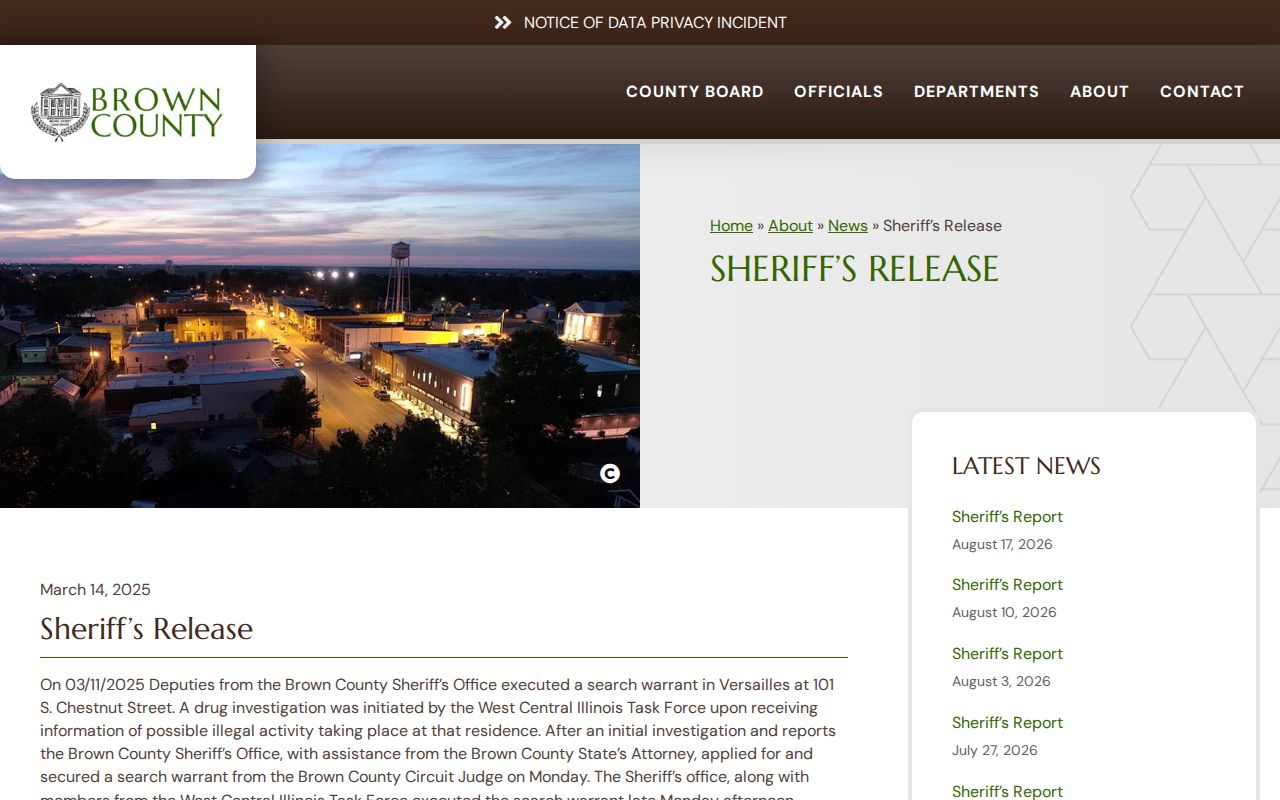 Brown County Sheriff release showing Schuyler lodging and a release-at-scene distinction