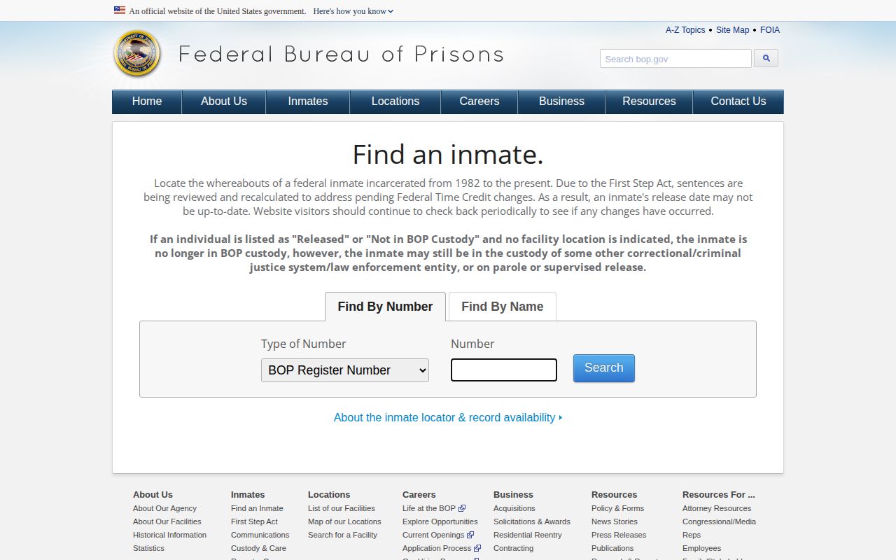 Federal Bureau of Prisons locator for Brown County cases that enter federal custody