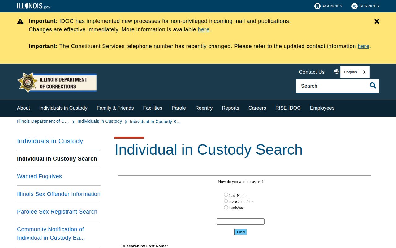 Illinois Department of Corrections offender search for Brown County state-custody records