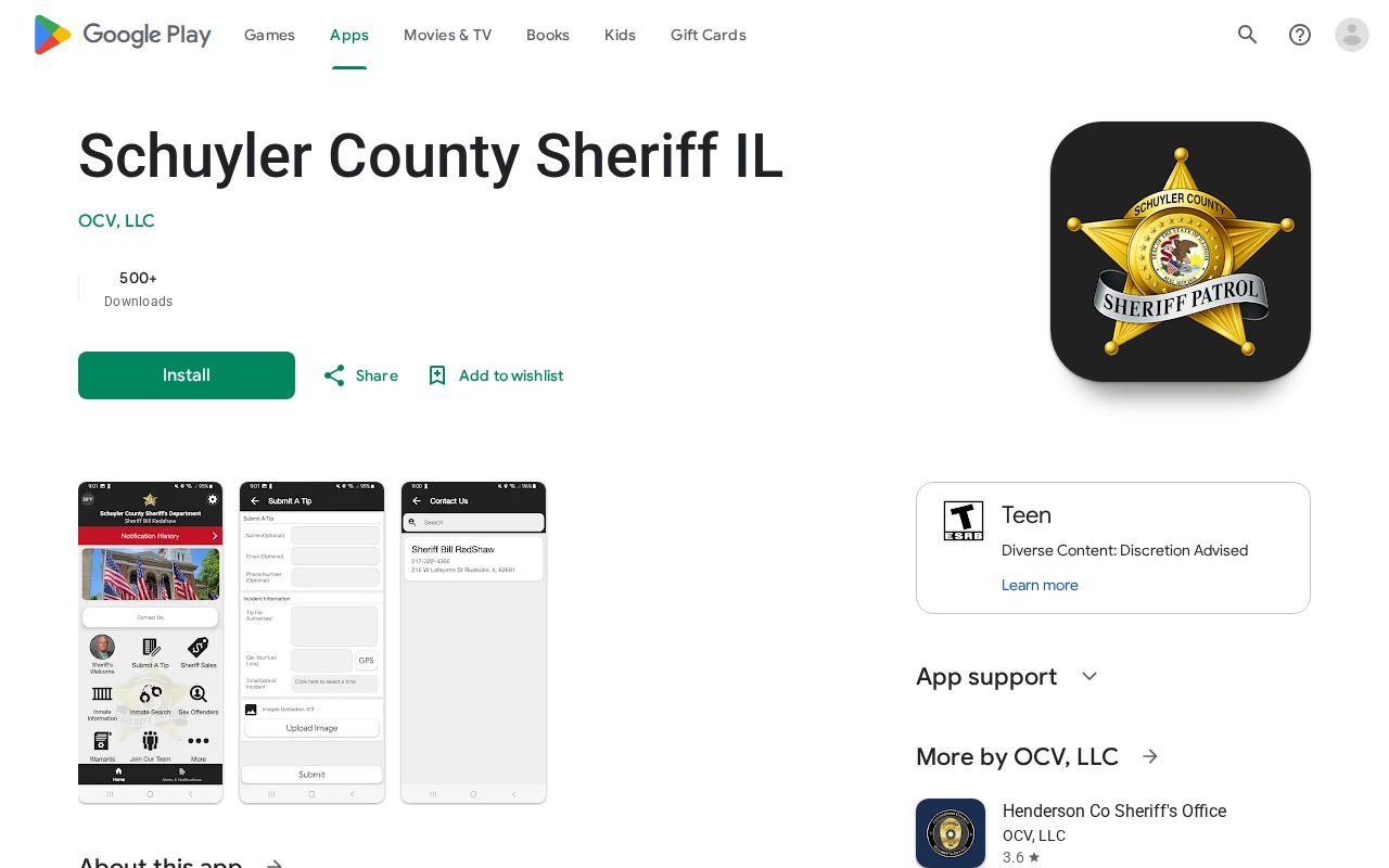 Schuyler County Sheriff IL official app listing for inmate and roster access